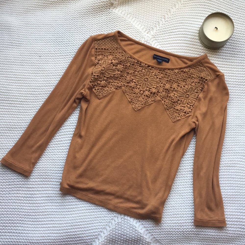 AMERICAN EAGLE BURNT ORANGE LACE TOP 🌸💛